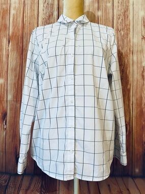Women’s XL Blouse Apt 9 White Black Checkered Long Sleeves Button Down Soft